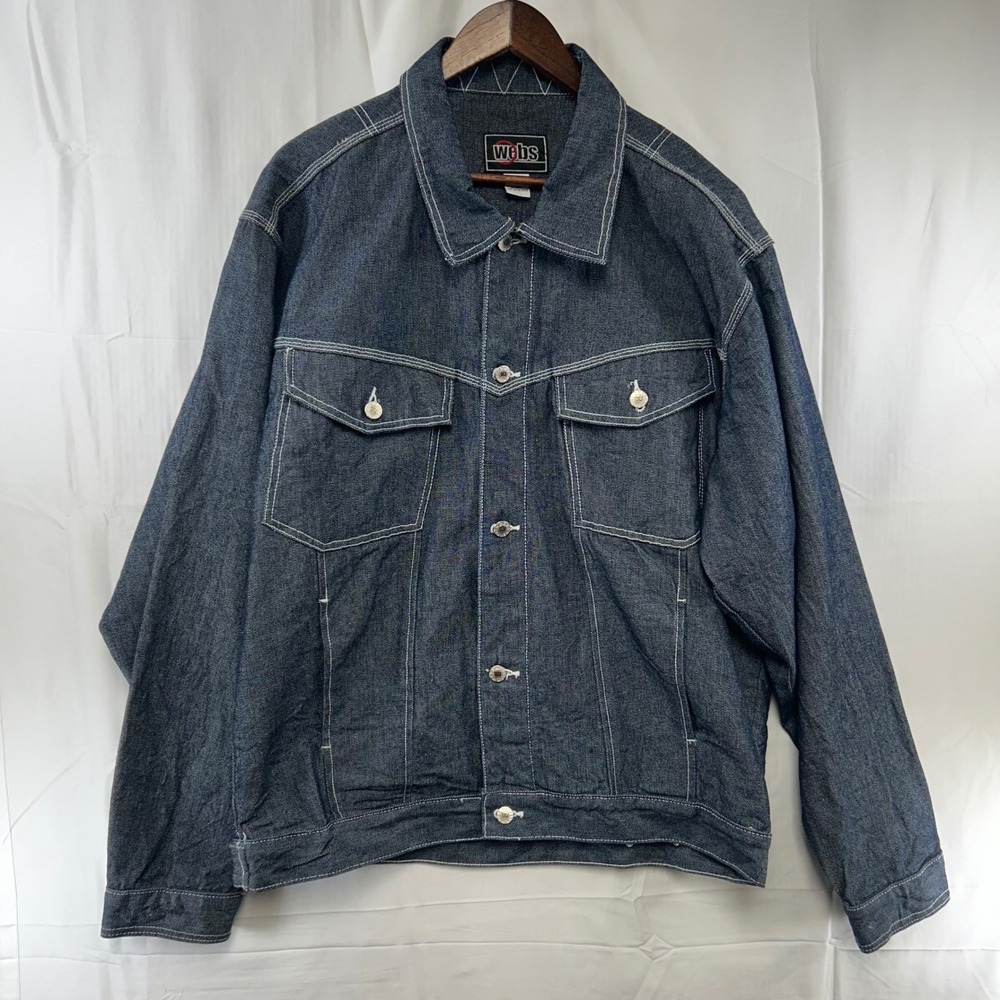 Webs Denim Trucker Jacket Mens XL Indigo Blue Contrast Stitch Vintage Style